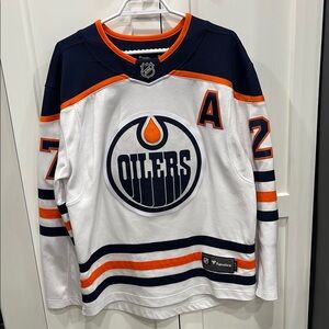 Lucic ,Number 27 Oilers jersey  White and Navy with  Orange Trim